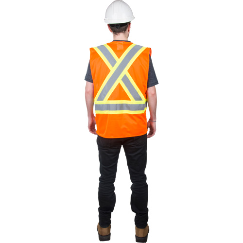 Traffic Safety Vest, High Visibility Orange, Medium, Polyester Les Fournitures Industrielles Méga