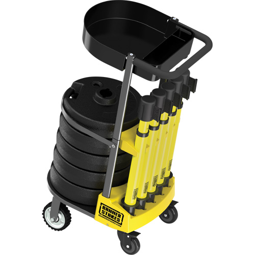 PLUS Barrier Post Cart Kit with Tray, 75' L, Metal, Yellow Les Fournitures Industrielles Méga