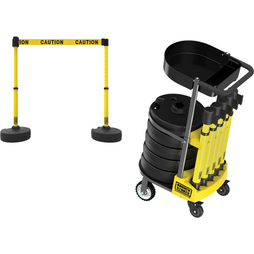 PLUS Barrier Post Cart Kit with Tray, 75' L, Metal, Yellow Les Fournitures Industrielles Méga