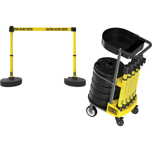 PLUS Barrier Post Cart Kit with Tray, 75' L, Metal, Yellow Les Fournitures Industrielles Méga