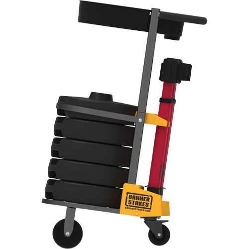 PLUS Barrier Post Cart Kit with Tray, 75' L, Metal, Red Les Fournitures Industrielles Méga