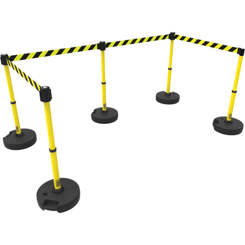 PLUS Barrier Post Set X5, Plastic, 42" H, Yellow Tape, 15' Tape Length Les Fournitures Industrielles Méga
