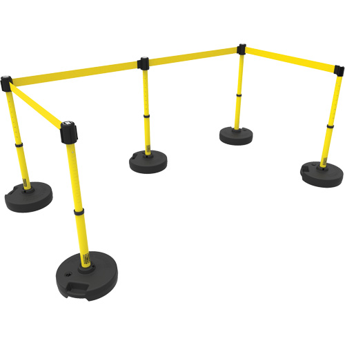 PLUS Barrier Post Set X5, Plastic, 42" H, Yellow Tape, 15' Tape Length Les Fournitures Industrielles Méga