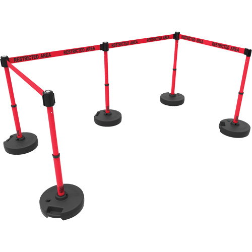 PLUS Barrier Post Set X5, Plastic, 42" H, Red Tape, 15' Tape Length Les Fournitures Industrielles Méga