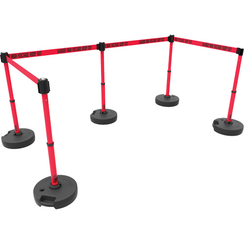 Ensemble de cinq montants pour barri&egrave;re PLUS, Plastique, 42" h, Ruban Rouge, Longueur du ruban 15' Les Fournitures Industrielles Méga