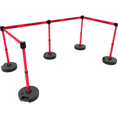 PLUS Barrier Post Set X5, Plastic, 42" H, Red Tape, 15' Tape Length Les Fournitures Industrielles Méga
