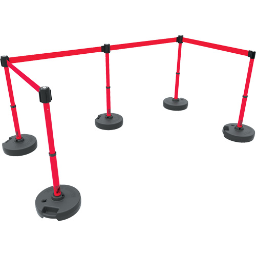 PLUS Barrier Post Set X5, Plastic, 42" H, Red Tape, 15' Tape Length Les Fournitures Industrielles Méga