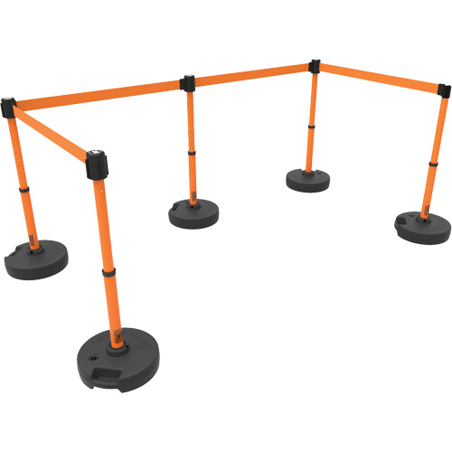 PLUS Barrier Post Set X5, Plastic, 42" H, Orange Tape, 15' Tape Length Les Fournitures Industrielles Méga