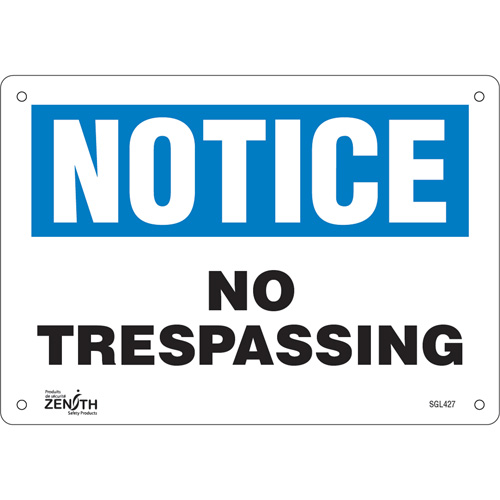 "No Trespassing" Sign, 7" x 10", Aluminum, English Les Fournitures Industrielles Méga