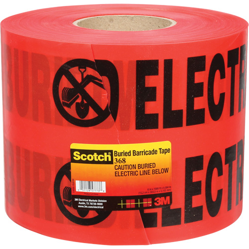 Scotch&reg; Buried Barricade Tape, English, 6" W x 1000' L, 4 mils, Black on Red Les Fournitures Industrielles Méga
