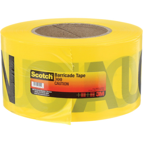 Ruban pour barri&egrave;res pour services publics souterrains Scotch, Anglais, 3" la x 1000' lo, 2 mils, Noir sur jaune Les Fournitures Industrielles Méga
