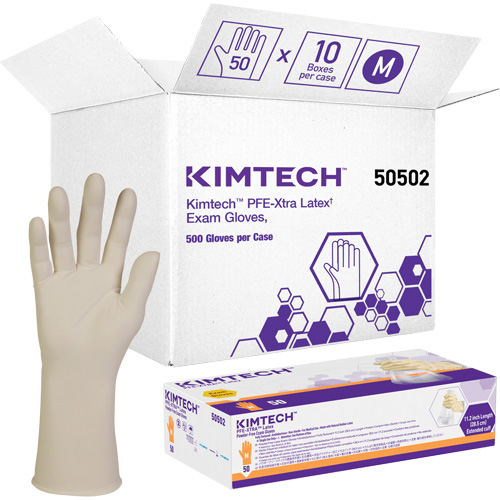 Gants m&eacute;dicaux Kimtech XTRA-PFE, Moyen, Latex, 6 mils, Sans poudre, Blanc, Classe 2 Les Fournitures Industrielles Méga