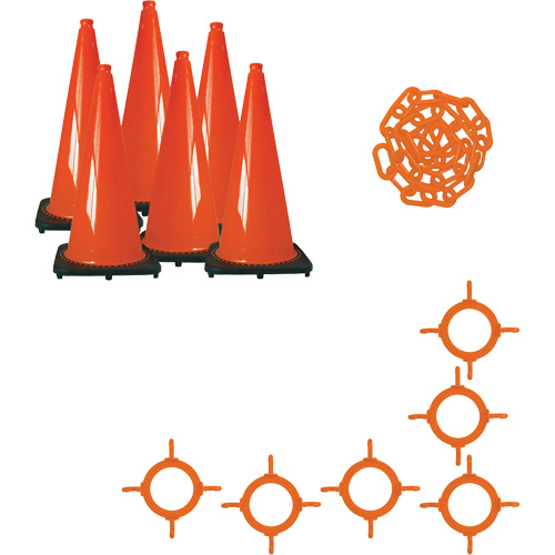 Ensemble de c&ocirc;nes de signalisation et chaînes, 36", Orange Les Fournitures Industrielles Méga