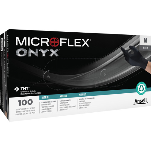 Gants Onyx, Petit, Nitrile, 3,5 mils, Sans poudre, Noir Les Fournitures Industrielles Méga