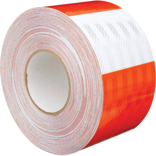 High Intensity Prismatic Grade Barricade Sheeting, 4" W x 150' L, 19 mils, Orange and White Les Fournitures Industrielles Méga