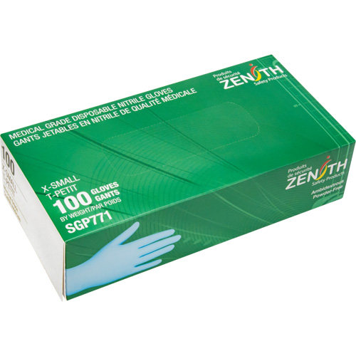 Puncture-Resistant Medical-Grade Disposable Gloves, X-Small, Nitrile, 4.5-mil, Powder-Free, Blue, Class 2 Les Fournitures Industrielles Méga