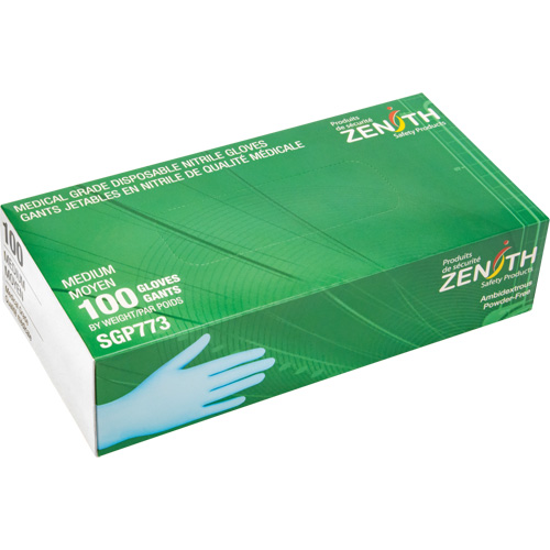 Puncture-Resistant Medical-Grade Disposable Gloves, Medium, Nitrile, 4.5-mil, Powder-Free, Blue, Class 2 Les Fournitures Industrielles Méga