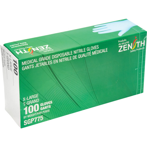 Gants jetables de calibre m&eacute;dical r&eacute;sistants &agrave; la perforation, T-Grand, Nitrile, 4,5 mils, Sans poudre, Bleu, Classe 2 Les Fournitures Industrielles Méga