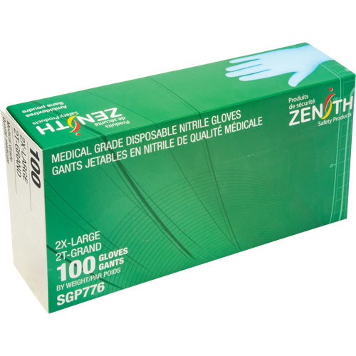 Gants jetables de calibre m&eacute;dical r&eacute;sistants &agrave; la perforation, 2T-Grand, Nitrile, 4,5 mils, Sans poudre, Bleu, Classe 2 Les Fournitures Industrielles Méga