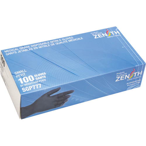 Gants jetables de calibre m&eacute;dical r&eacute;sistants &agrave; la perforation, Petit, Nitrile, 5 mils, Sans poudre, Noir, Classe 2 Les Fournitures Industrielles Méga