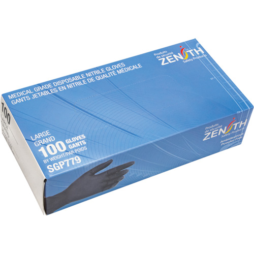 Puncture-Resistant Medical-Grade Disposable Gloves, Large, Nitrile, 5-mil, Powder-Free, Black, Class 2 Les Fournitures Industrielles Méga