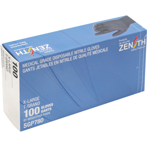 Gants jetables de calibre m&eacute;dical r&eacute;sistants &agrave; la perforation, T-Grand, Nitrile, 5 mils, Sans poudre, Noir, Classe 2 Les Fournitures Industrielles Méga