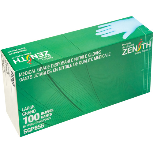 Gants jetables de calibre m&eacute;dical r&eacute;sistants &agrave; la perforation, Grand, Nitrile, 3,5 mils, Sans poudre, Bleu, Classe 2 Les Fournitures Industrielles Méga