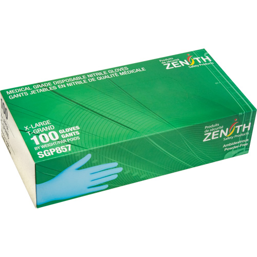 Gants jetables de calibre m&eacute;dical r&eacute;sistants &agrave; la perforation, T-Grand, Nitrile, 3,5 mils, Sans poudre, Bleu, Classe 2 Les Fournitures Industrielles Méga