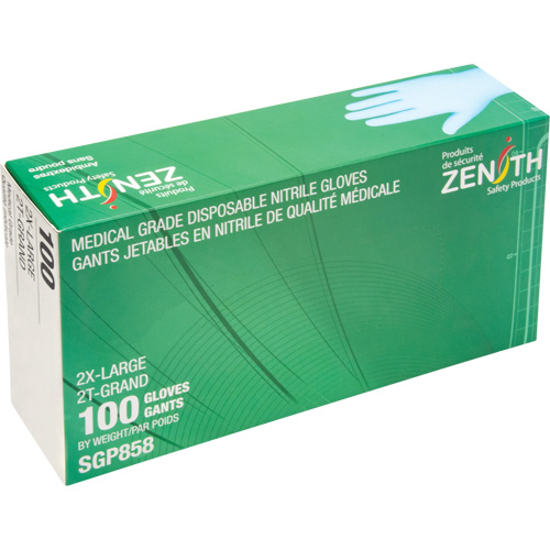 Gants jetables de calibre m&eacute;dical r&eacute;sistants &agrave; la perforation, 2T-Grand, Nitrile, 3,5 mils, Sans poudre, Bleu, Classe 2 Les Fournitures Industrielles Méga