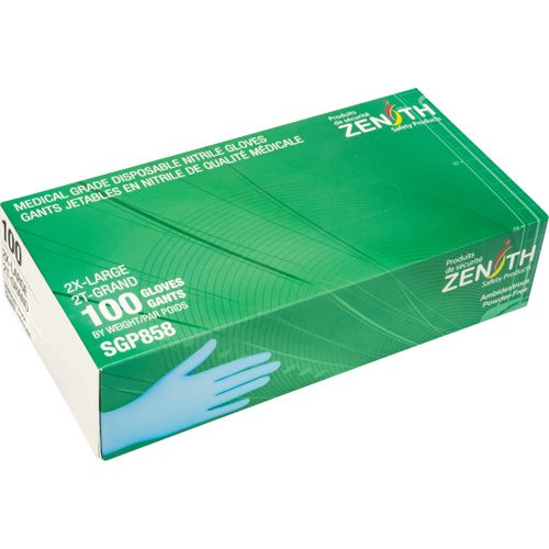 Gants jetables de calibre m&eacute;dical r&eacute;sistants &agrave; la perforation, 2T-Grand, Nitrile, 3,5 mils, Sans poudre, Bleu, Classe 2 Les Fournitures Industrielles Méga