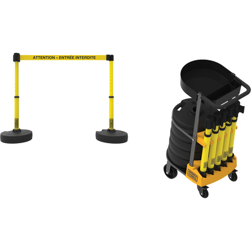 Plus Portable Barrier System Cart Package with Tray, 75' L, Metal/Plastic, Yellow Les Fournitures Industrielles Méga