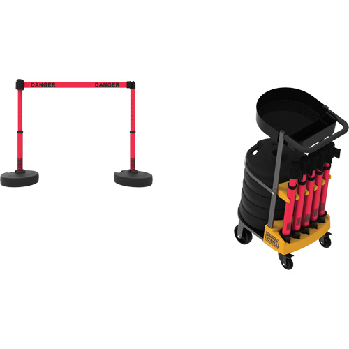 Plus Portable Barrier System Cart Package with Tray, 75' L, Metal/Plastic, Red Les Fournitures Industrielles Méga