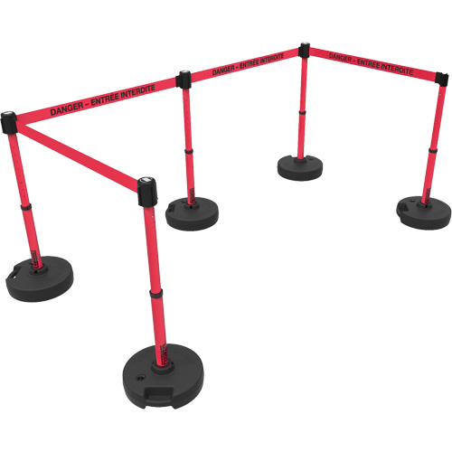 Ensemble de montants pour barri&egrave;re Plus, Plastique, 42" h, Ruban Rouge, Longueur du ruban 15' Les Fournitures Industrielles Méga