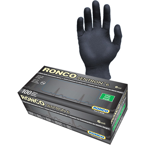 Gants d'examen jetables Sentron 6, T-Grand, Nitrile, 6 mils, Sans poudre, Noir, Classe 2 Les Fournitures Industrielles Méga