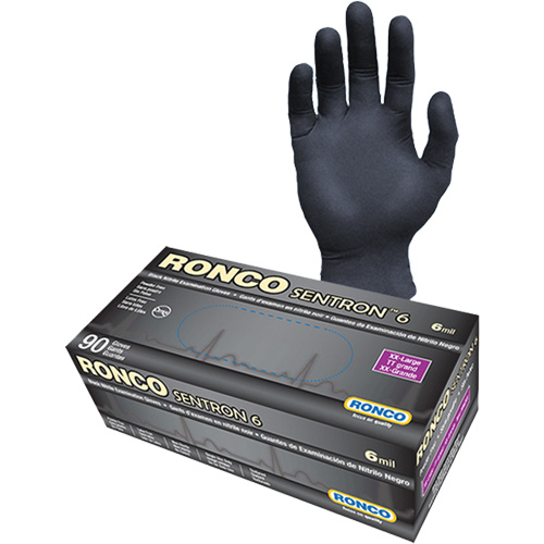 Sentron 6 Disposable Examination Gloves, 2X-Large, Nitrile, 6-mil, Powder-Free, Black, Class 2 Les Fournitures Industrielles Méga