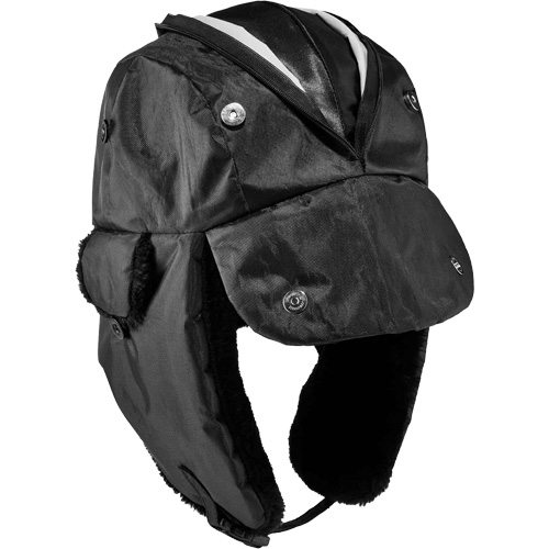 N-Ferno&reg; Zippered Trapper Hat, Polyurethane/Satin Lining, Medium/Small, Black Les Fournitures Industrielles Méga