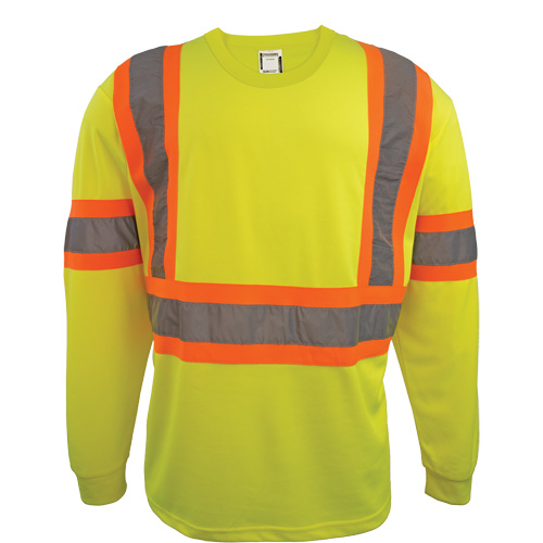 Chemise de s&eacute;curit&eacute; &agrave; manches longues, Polyester, 2T-Grand, Jaune lime haute visibilit&eacute; Les Fournitures Industrielles Méga