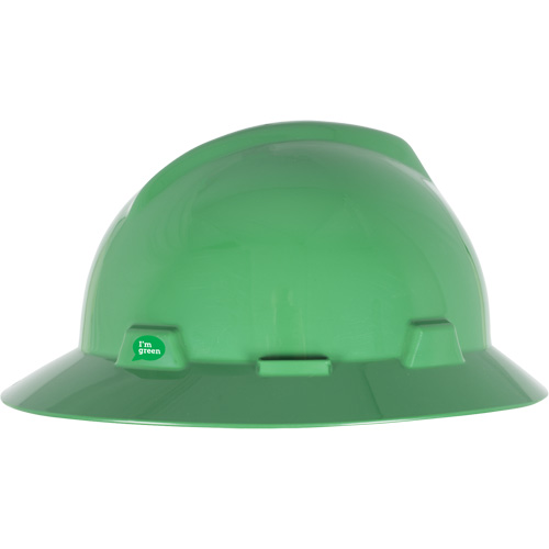 Casque de s&eacute;curit&eacute; &agrave; bord complet V-Gard GREEN avec fentes, R&eacute;pond aux normes CSA type 1, Suspension Rochet Les Fournitures Industrielles Méga