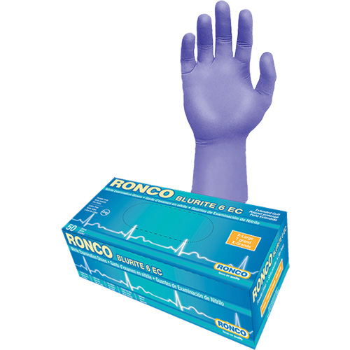Blurite 6 EC Extended Cuff Examination Gloves, Small, Nitrile, 6-mil, Powder-Free, Purple, Class 2 Les Fournitures Industrielles Méga
