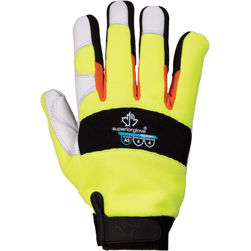 Gants de m&eacute;canicien &agrave; haute visibilit&eacute; ClutchGear, Paume Cuir fleur de ch&egrave;vre, Taille Moyen Les Fournitures Industrielles Méga