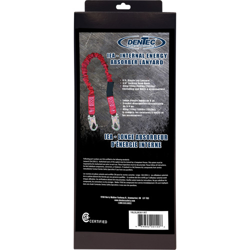 Longe amortisseuse interne ShockSorb, 6', Point d'ancrage &agrave; Crochet mousqueton, Crochet mousqueton aux jambes, Polyester Les Fournitures Industrielles Méga