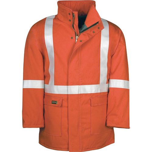 Parka dhiver &agrave; doublure matelass&eacute;e AllOut Westex UltraSoft avec bandes r&eacute;fl&eacute;chissantes, Moyen (grande taille), Orange haute visibilit&eacute;, 46 cal/cm² Les Fournitures Industrielles Méga