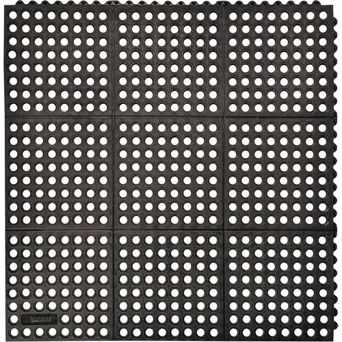 Cushion-Ease&reg; 550 Interlocking Anti-Fatigue Mat, Slotted, 3' x 3' x 3/4", Black, Rubber Les Fournitures Industrielles Méga