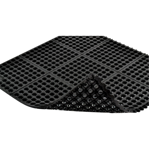 Cushion-Ease&reg; 550 Interlocking Anti-Fatigue Mat, Slotted, 3' x 3' x 3/4", Black, Rubber Les Fournitures Industrielles Méga