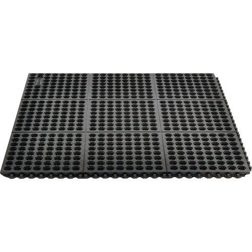 Cushion-Ease&reg; 550 Interlocking Anti-Fatigue Mat, Slotted, 3' x 3' x 3/4", Black, Rubber Les Fournitures Industrielles Méga