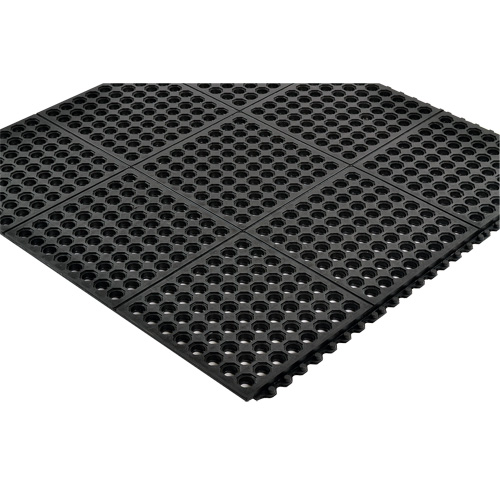 Cushion-Ease&reg; 550 Interlocking Anti-Fatigue Mat, Slotted, 3' x 3' x 3/4", Black, Rubber Les Fournitures Industrielles Méga
