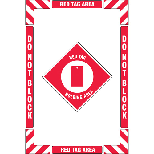 "Red Tag Holding Area" Floor Marking Kit, Adhesive, English with Pictogram Les Fournitures Industrielles Méga