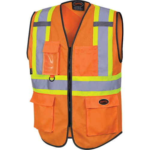 6958 Zipper Front Safety Vest, High Visibility Orange, Small, Polyester Les Fournitures Industrielles Méga