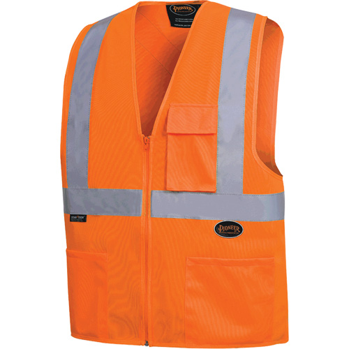 6962 Zipper Front Safety Vest with 2" Tape, High Visibility Orange, Medium, Polyester Les Fournitures Industrielles Méga