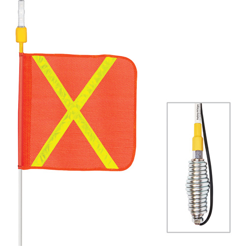 Tiges de s&eacute;curit&eacute; tout-temps de s&eacute;rie lourde avec lumi&egrave;re DEL constante Safety Whip, Fixation Ressort, Hauteur 3', Orange avec X r&eacute;fl&eacute;chissant Les Fournitures Industrielles Méga
